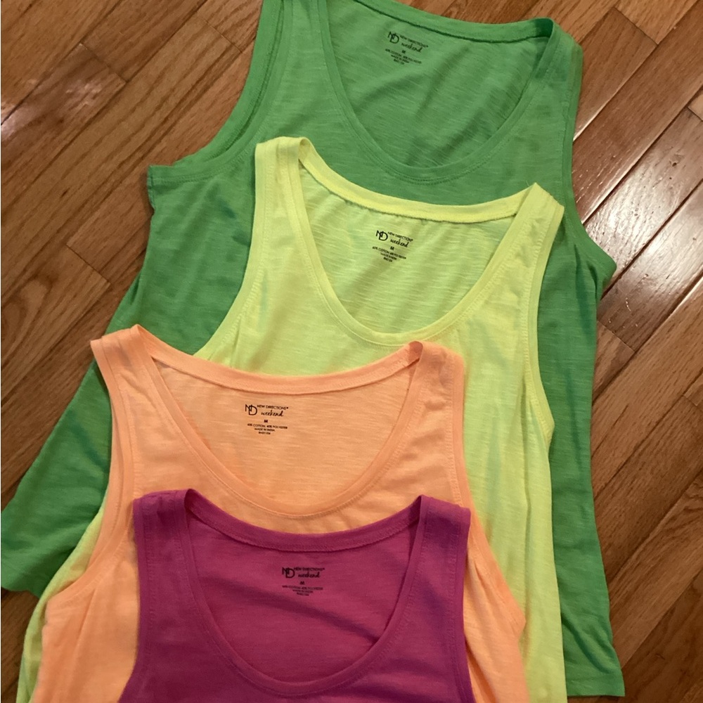 (4) NEW DIRECTIONS SLEEVELESS TANKS - WORN ONCE AT MOST- EXCELLENT CONDITION